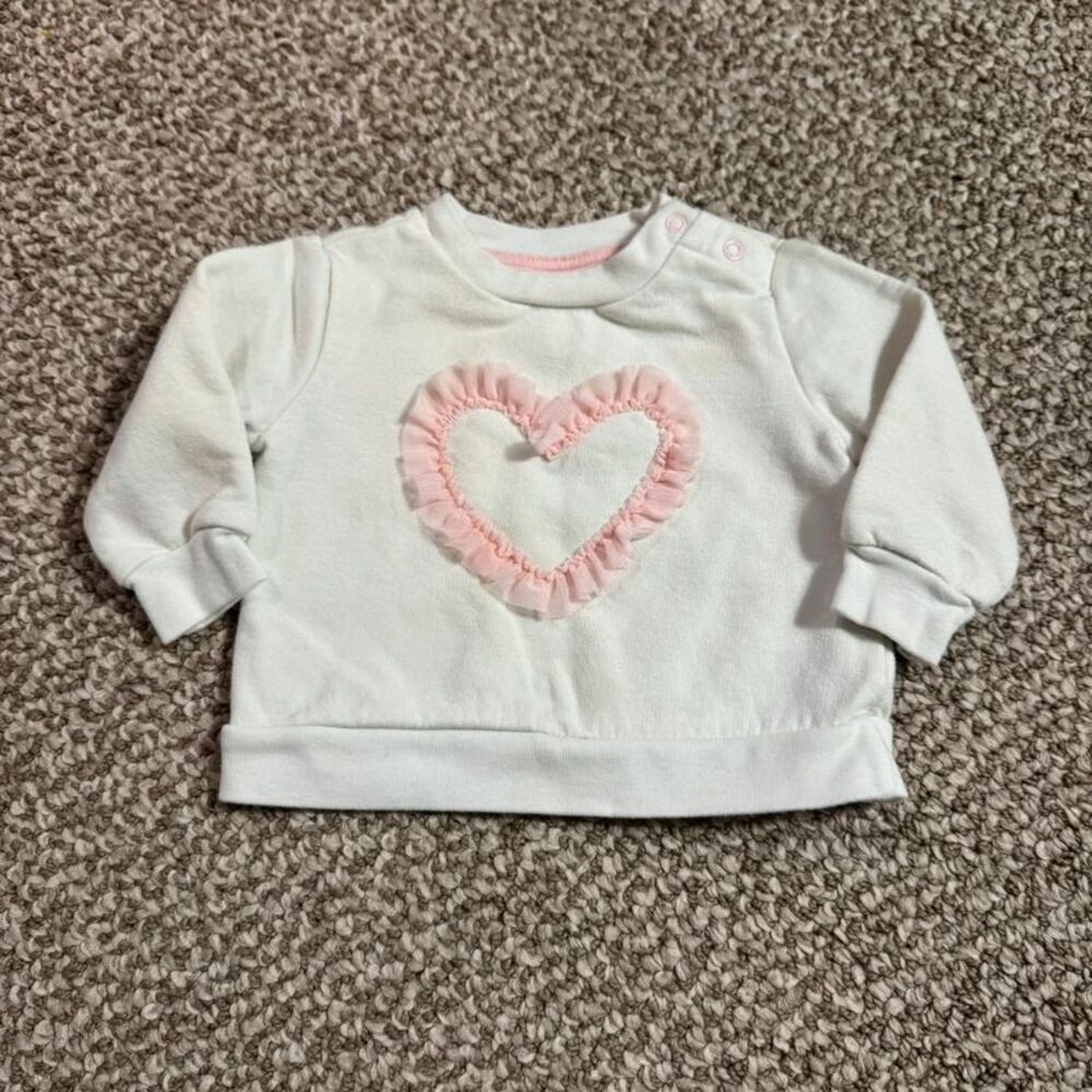 Baby Girl Cat & Jack Ivory Sweatshirt Pink Tulle Heart 3-6 Months